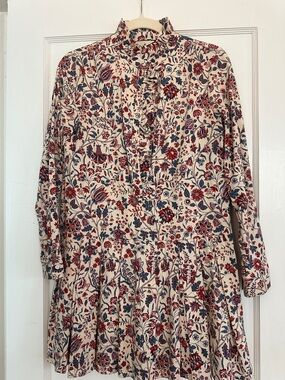 Tuckernuck Cream Long-Sleeve Floral Dress with Red & Navy Print